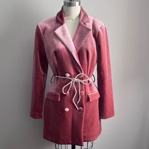 MISSGUIDED BARBIE PINK VELVET BLAZER DRESS WITH JEWELED BELT